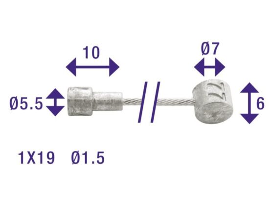 Cordo binnenkabel rem 225cm/ø1,5mm verzinkt + 2 ni Zilver