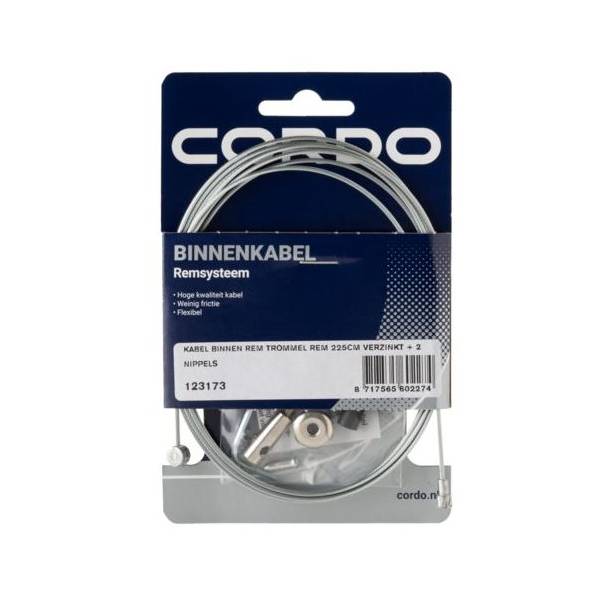 Cordo binnenkabel trommelrem 225cm/ø1,5mm verzinkt Zilver