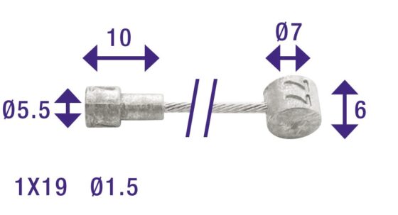 Cordo binnenkabel rem 225cm/&oslash;1,5mm verzinkt + 2 ni Zilver