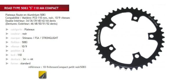 Stronglight KETT BLAD 39 SL S RACE DURAL 9/10V 110 ZW Zwart