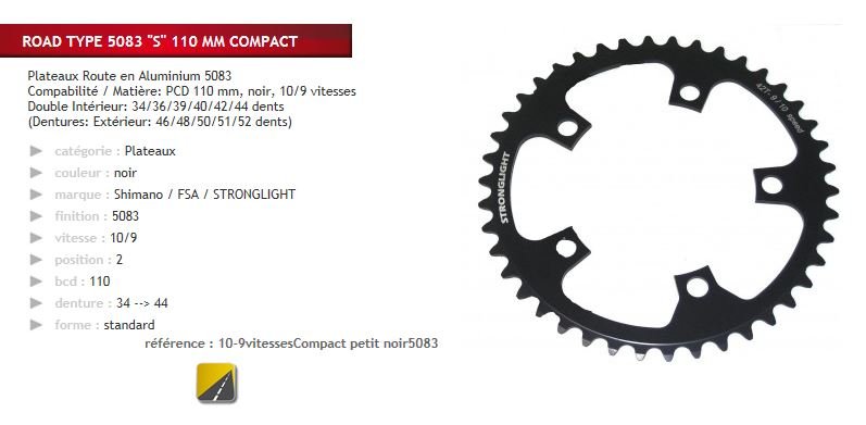 Stronglight KETT BLAD 39 SL S RACE DURAL 9/10V 110 ZW Zwart