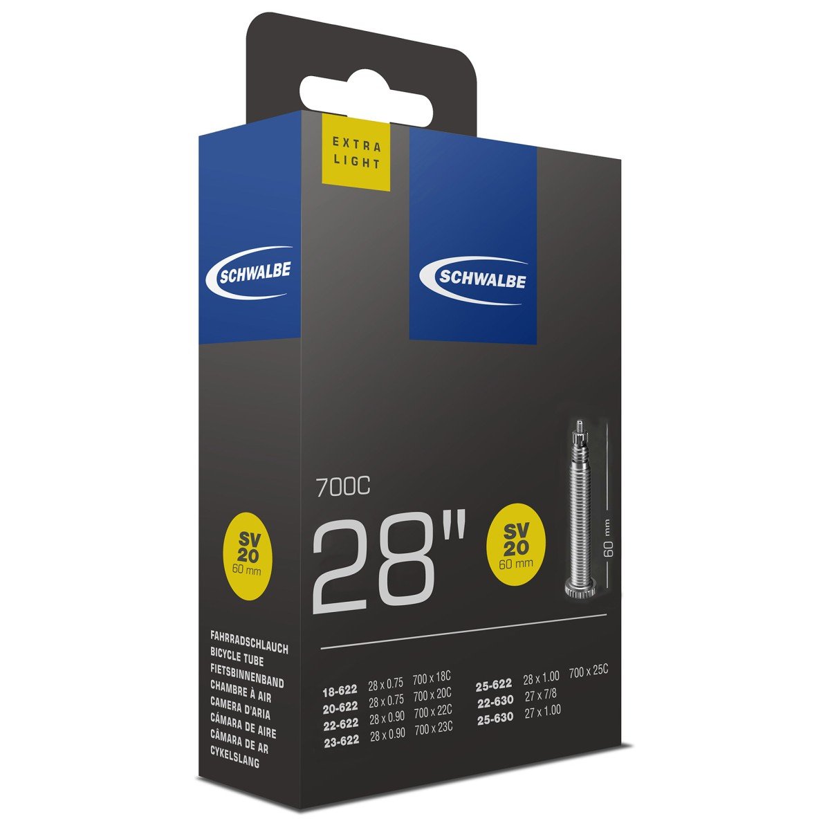 Schwalbe bib 27/28x7/8-1.00 frans 60mm 18/25-622/6 Zwart